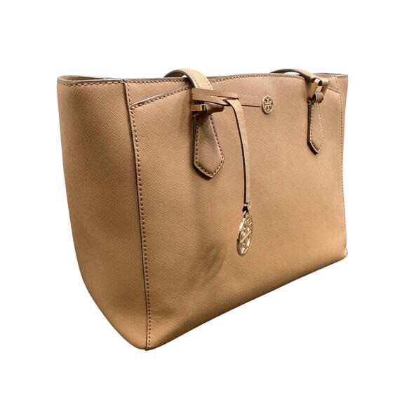 Tory Burch Purse Women’s One Size Robinson Saffiano Leather Medium Tote Caramel - Picture 3 of 10